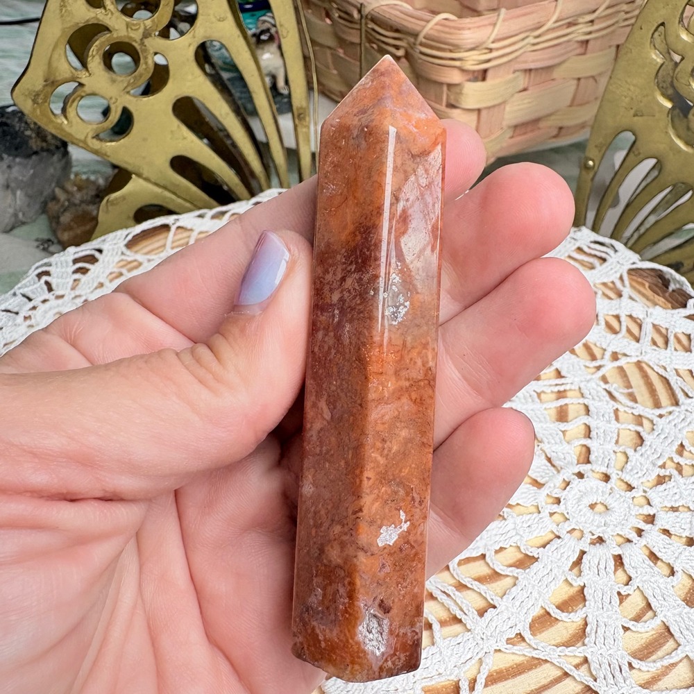 Orange Moss Agate Crystal Tower Point Witchy Boho Natural Stone 69.3g - Picture 5 of 9